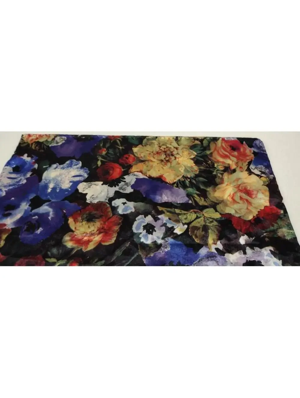 Vintage Floral Black Satin Hankie Men's Handkerchief Roses Print 13 x 13 inches